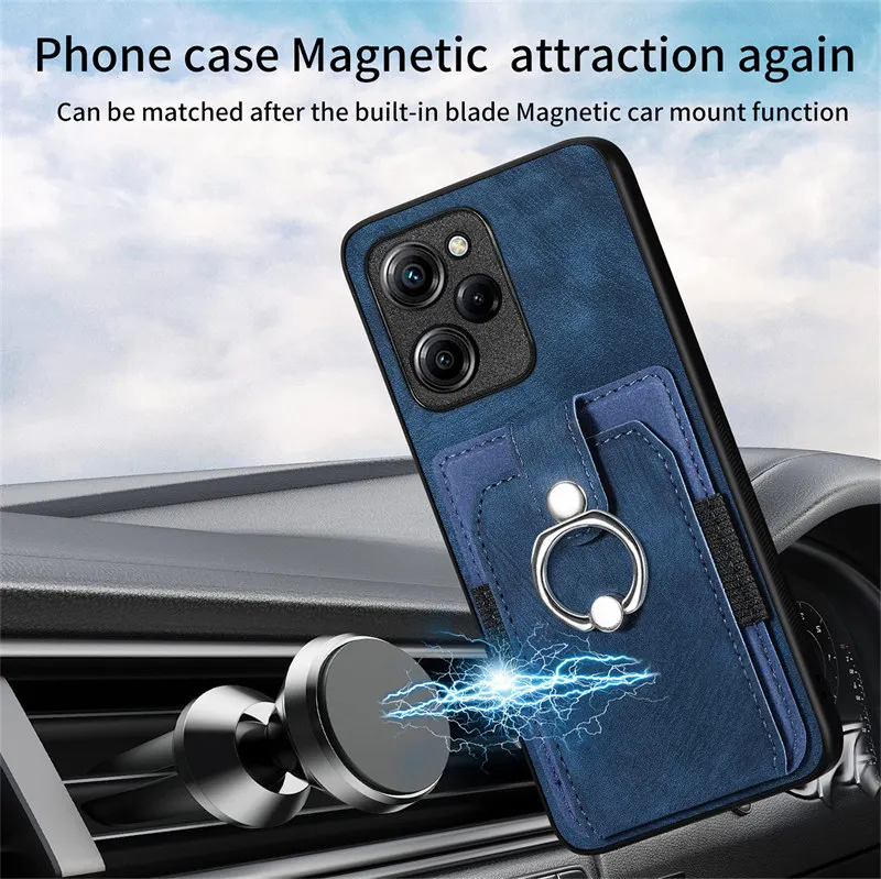 

Magnetic Car Holder Flip Leather Phone Case for XiaoMi POCO X5 Pro X3 NFC M3 M5 F3 C31 13 12 12T 11T Wallet Card Slot Ring Cover