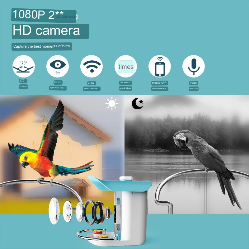 Built-in Microphone 1080P High Definition Intelligent Splash-proof Automatic Bird Feeder With Camera