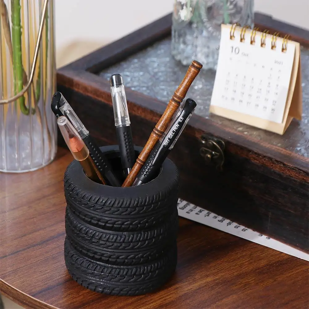 

Car Tyre Design Tire Shaped Pen Holder Stationery Storage Black Stack Stationery Desk Organizer Multi-functional Decoration