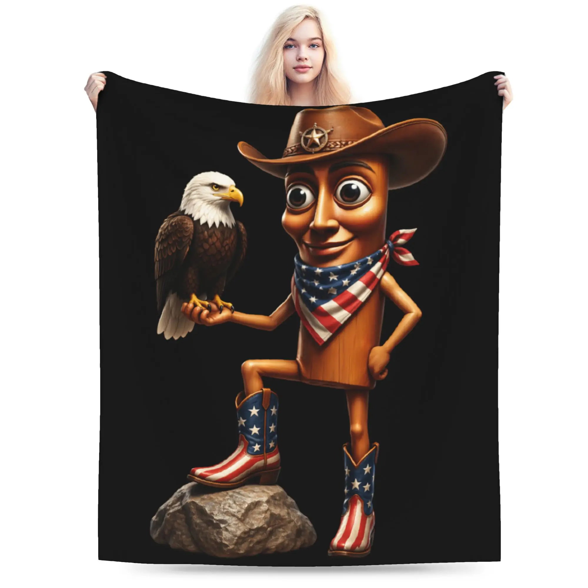 Tung Sahur Cowboy Eagle Trainer USA Patriotic Brainrot Blankets Winter Soft  Throw Blanket For Girls Bedroom Flannel Bedspread