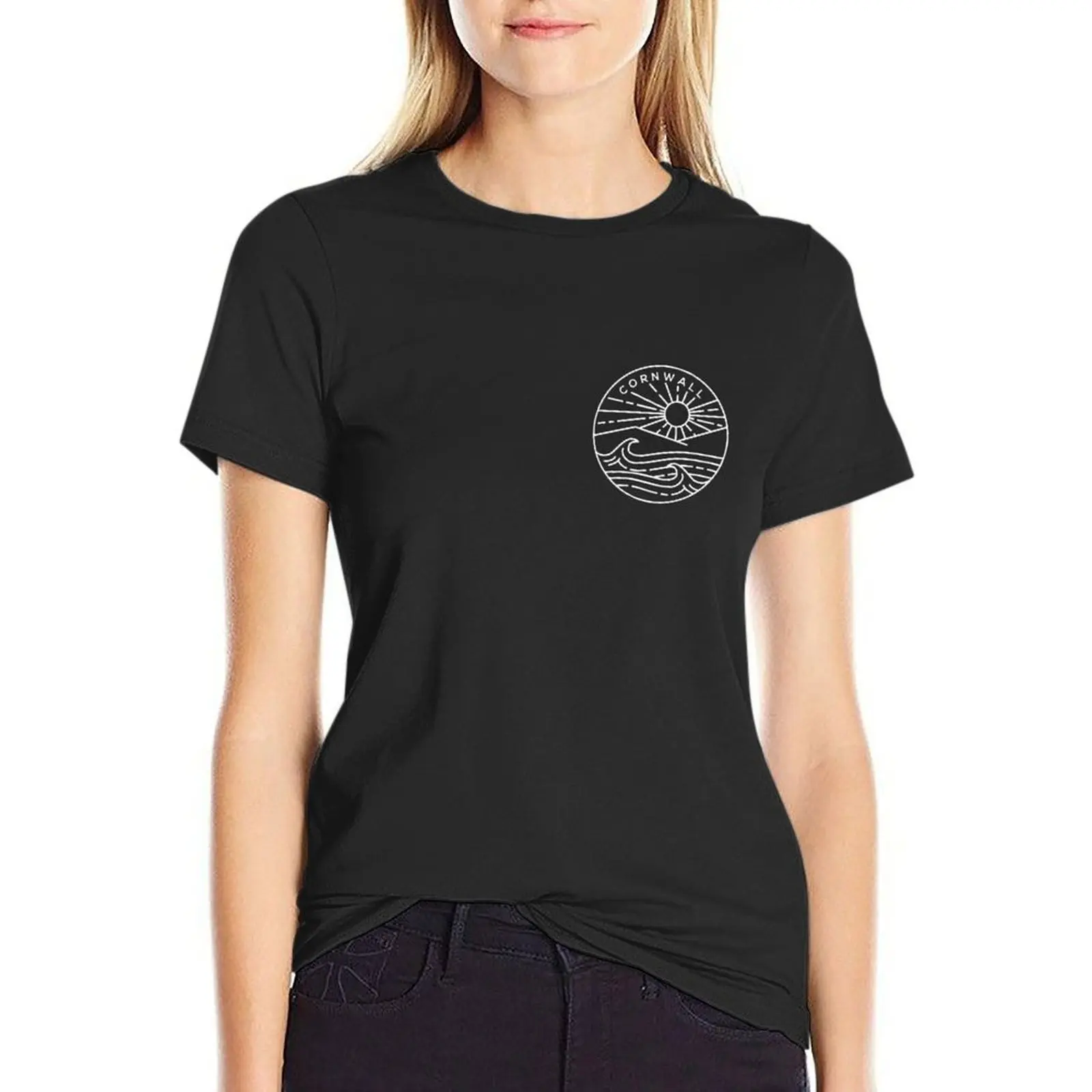 Cornwall Beach, South England Emblem - Black T-Shirt plus size tops female cute clothes t-shirt dress for Women plus size