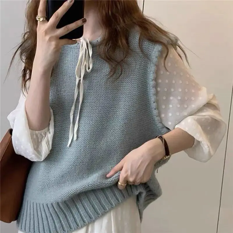 Solid Sweater Vests Women Simple O-neck Fashion All-match Streetwear Knitting Leisure Student Korean Style Sweet Sleeveless