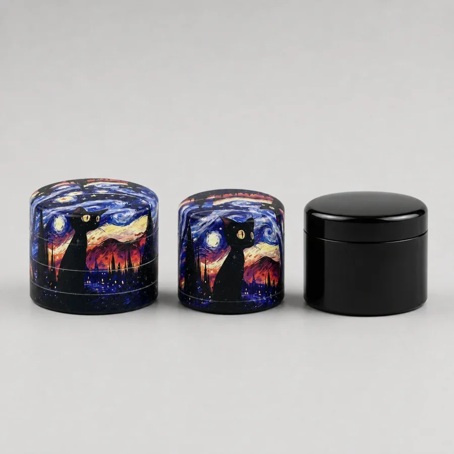 1 5/2inch Cat Grinder Jar Four Layer Metal Manual Herb Grinder Spice Crusher Kitchen Herb Preparation Four Layer Grinding Tool