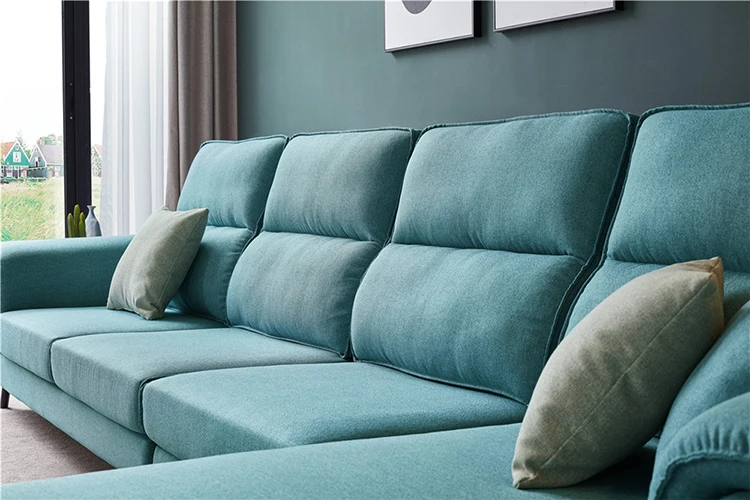 Conjunto de sofá de canto secional grande azul céu moderno estilo preguiçoso para sala de estar tecido grande design de sofá