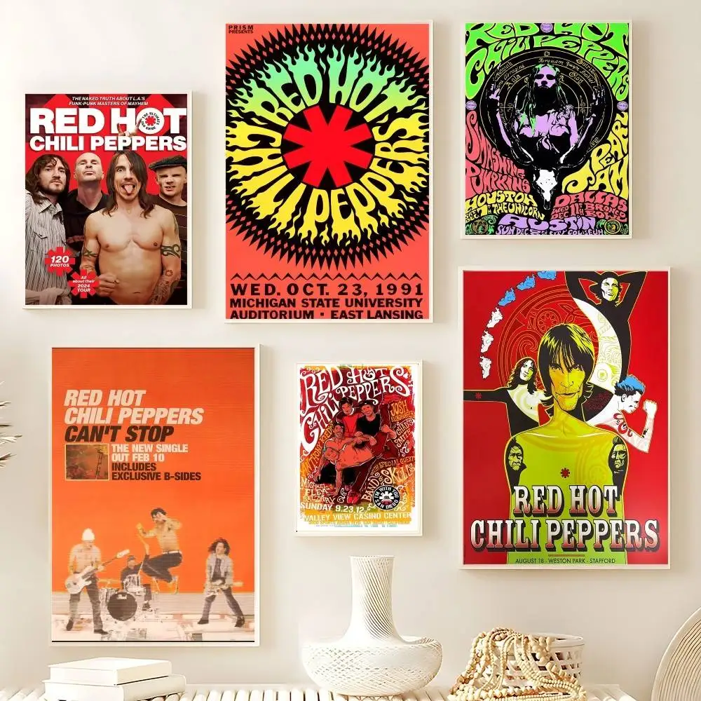 Póster de banda Red Hot Chili Peppers, carteles adhesivos, pegatina de papel impermeable, decoración del hogar para cafetería y Bar