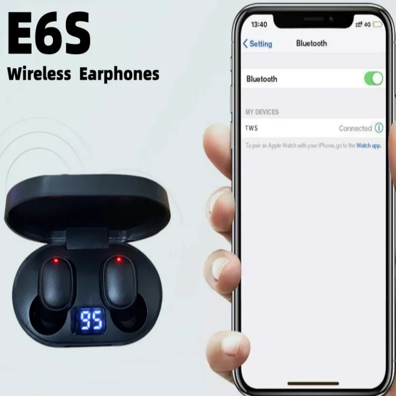 TWS E6S Bluetooth Earphones Wireless Headphones LED Display Noise Cancelling Earbuds with Mic for All Smartphones