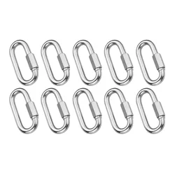 10Pcs Multifunctional 304 Stainless Steel M4 Carabiner Quick Oval Screwlock Link Lock Ring Hook