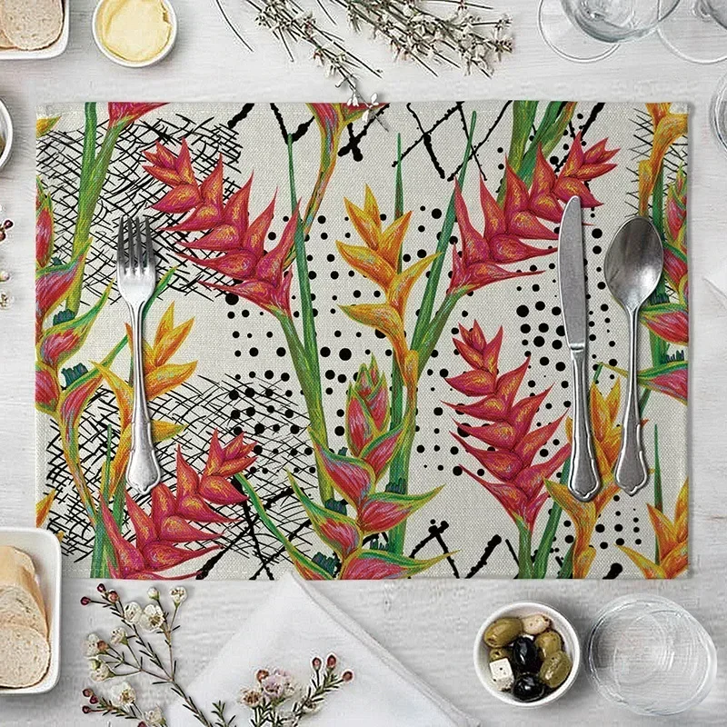 Plant Table Placemats ware Dining for  Mat Leaves Flower Flamingo Bowl Coaster Non-Slip Heat Resistant