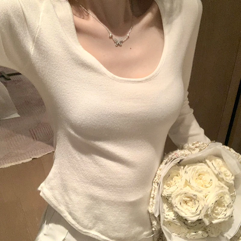 

SerioLudere женская облегающая длинная све круглая Ne шерстяная смесь Base irt универсальный многослойный топ футболка цветной трикотаж