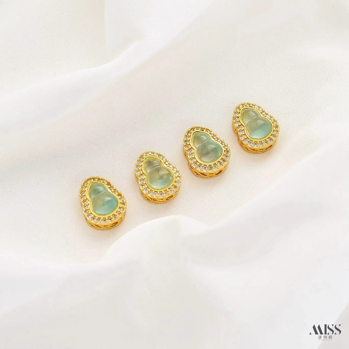 Matte Gold Sand Gold Inlaid Zircon & Imitation Gem Gourd Spacer Beads for DIY Rope Bracelet Jewelry