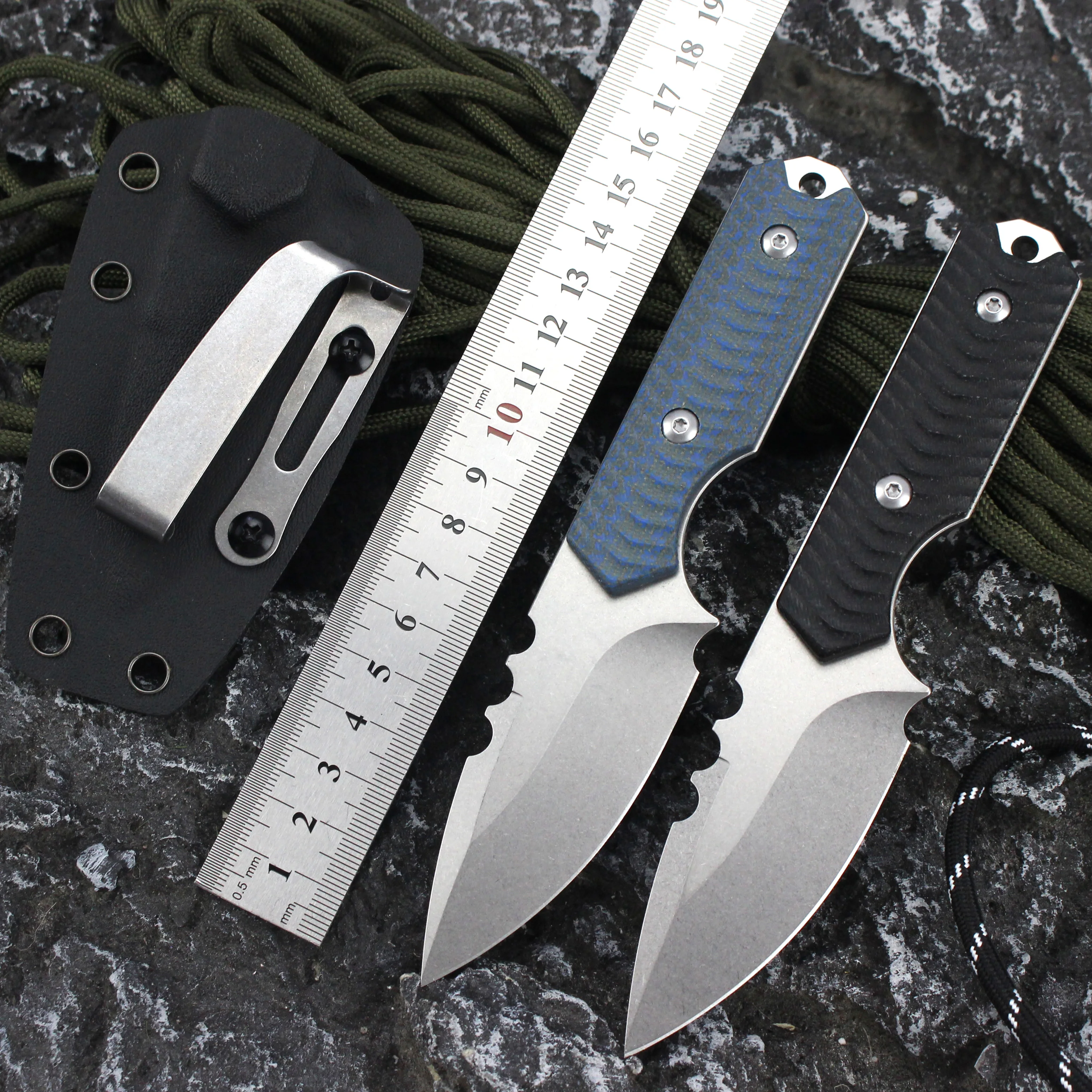 Tunafire GT0193 Fixed blade knife tactical survival tool 14c28n Blade Linen Handle Camping Fishing Hiking Knives Tools