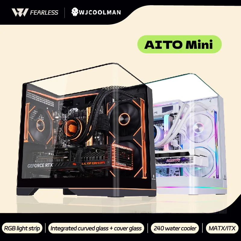 WJCOOLMAN AITO Mini MATX PC case RGB light strip 240 water cooler curved glass computer case