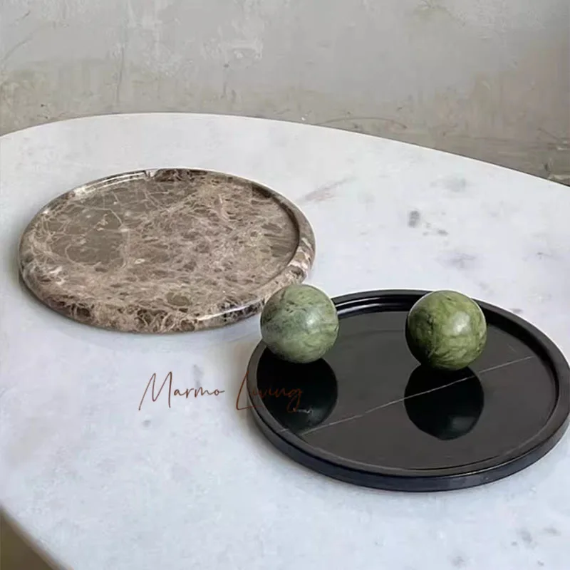 

French Silent Wind Natural Marble Tray Designer Model Room Villa Desktop Storage Decorative Ornament