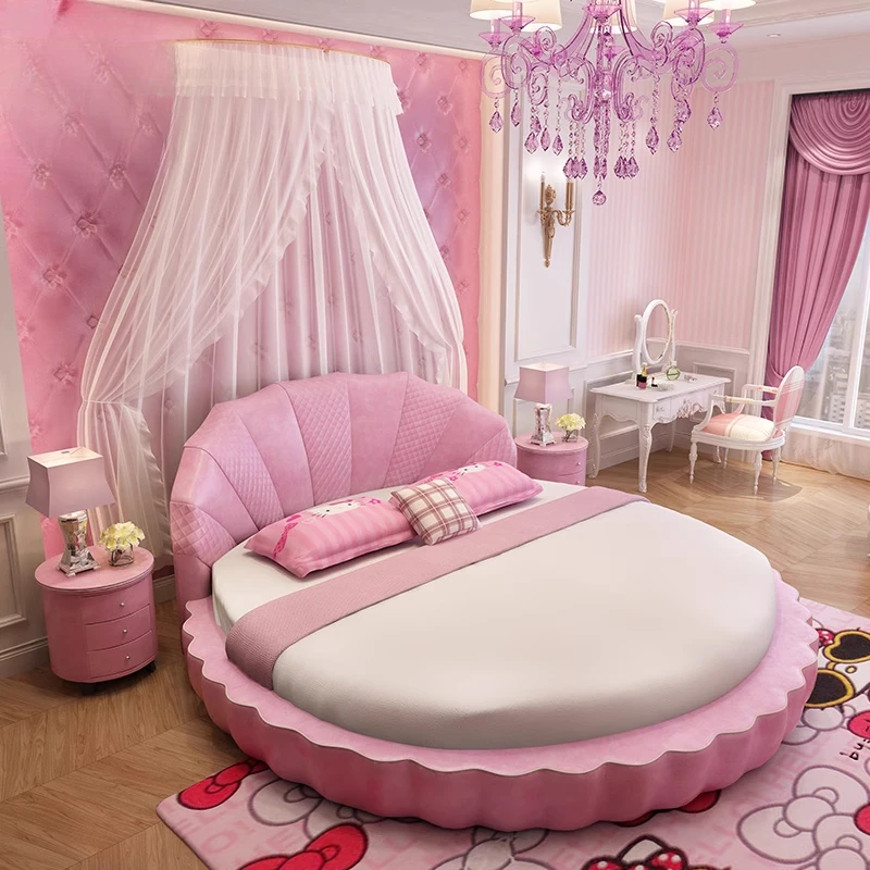 Princess Soft Modern Double Bed Luxury King Girls King Size Round Bed Single Mattress Letto Matrimoniale Furniture For Bedroom