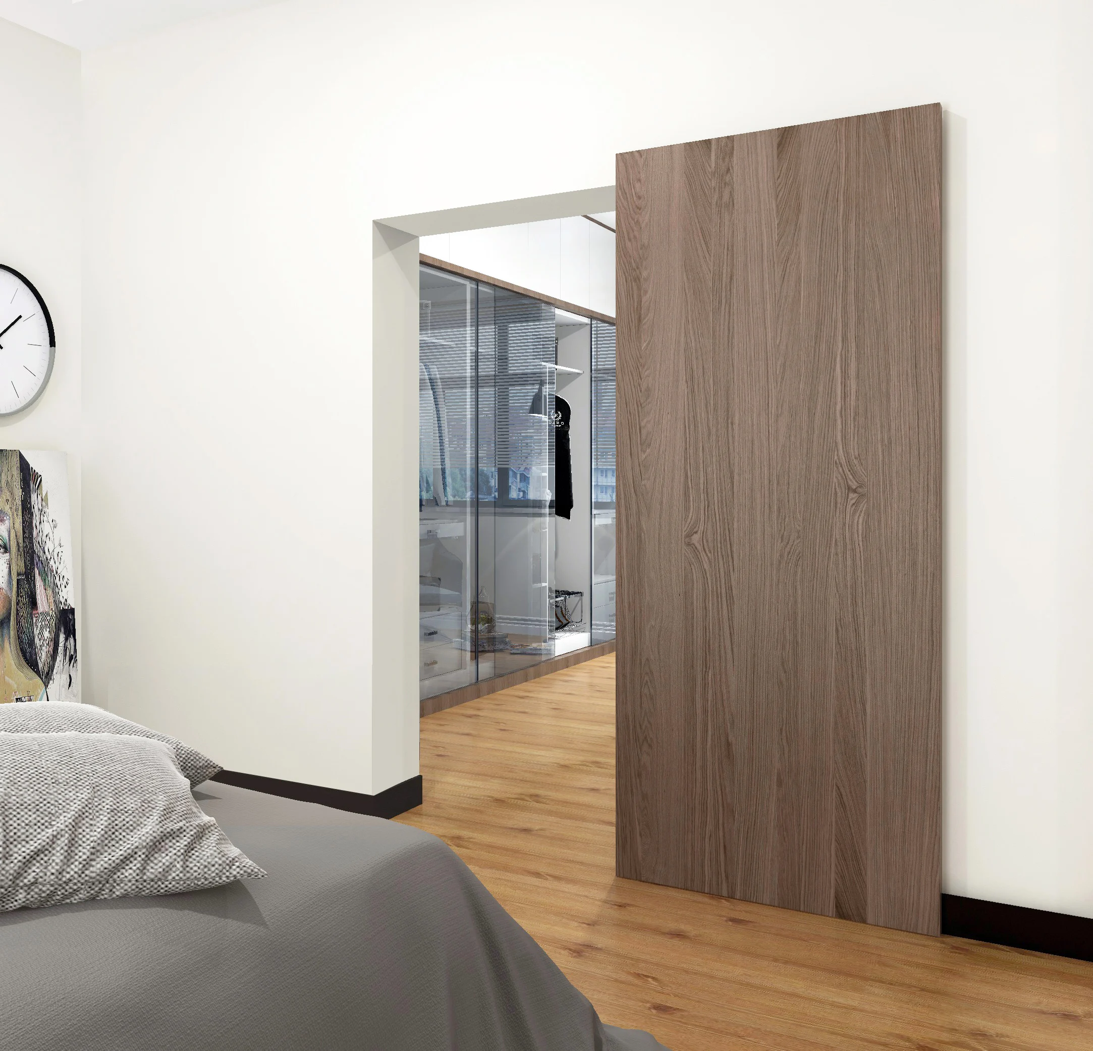 Concealed Sliding Barn Door Hardware Soft Closing Interior Wall Mount Floating Back Hidden Sliding Rail,No Floor Rail