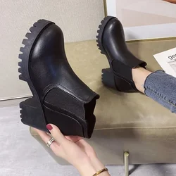 New Hot Winter Botines Casual and Comfortable Black Sexy Elegant Warm Thick Bottom Round Toe Square Heel Short Boots for Women