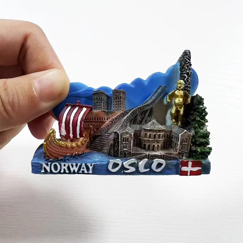 Capital noruego Oslo recuerdo turístico edificio de resina imán de nevera decoración creativa del hogar regalo 3D