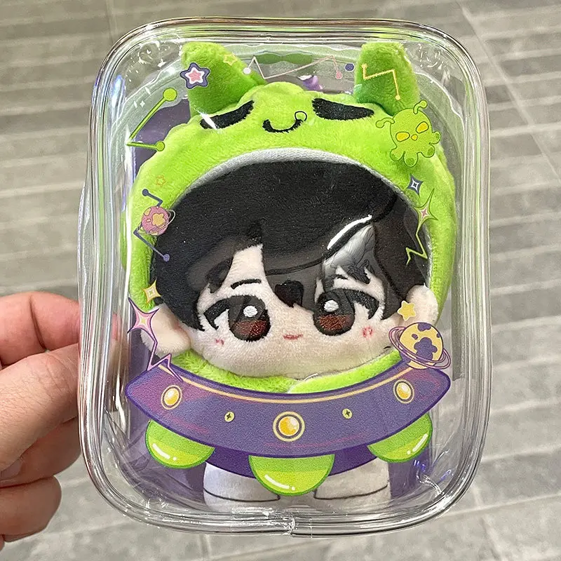 Kawaii UFO Spaceship PVC Bag for 10cm Plush Doll Transparent Display Storage Pouch Hanging Protective Case Creative Storage Bags