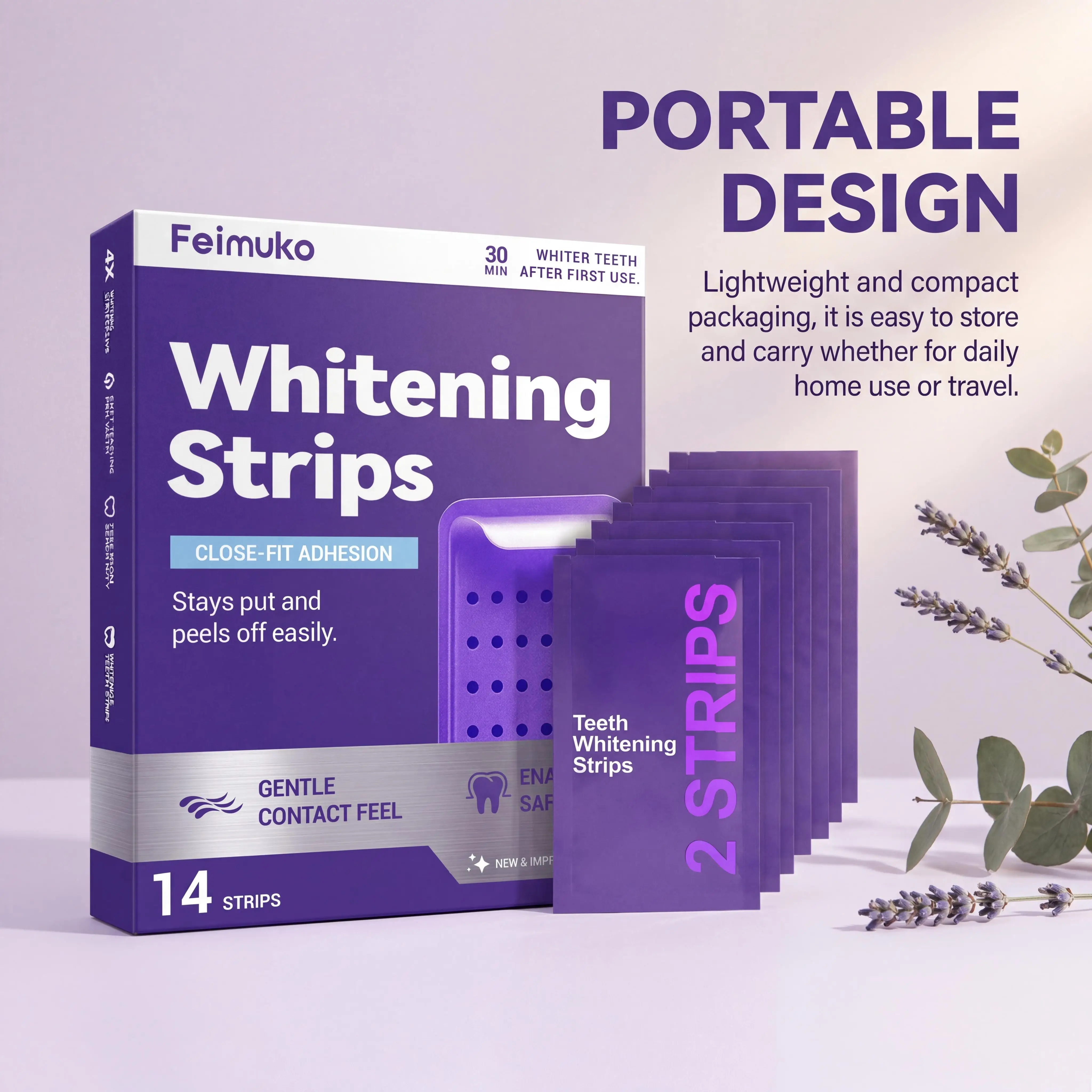 Purple Teeth Whitening Strips for Sensitive Teeth Remove Coffee Wine Smoking Stains Non Slip Improve Dental Yellowing Bright Smile Teeth Bleaching Strip
