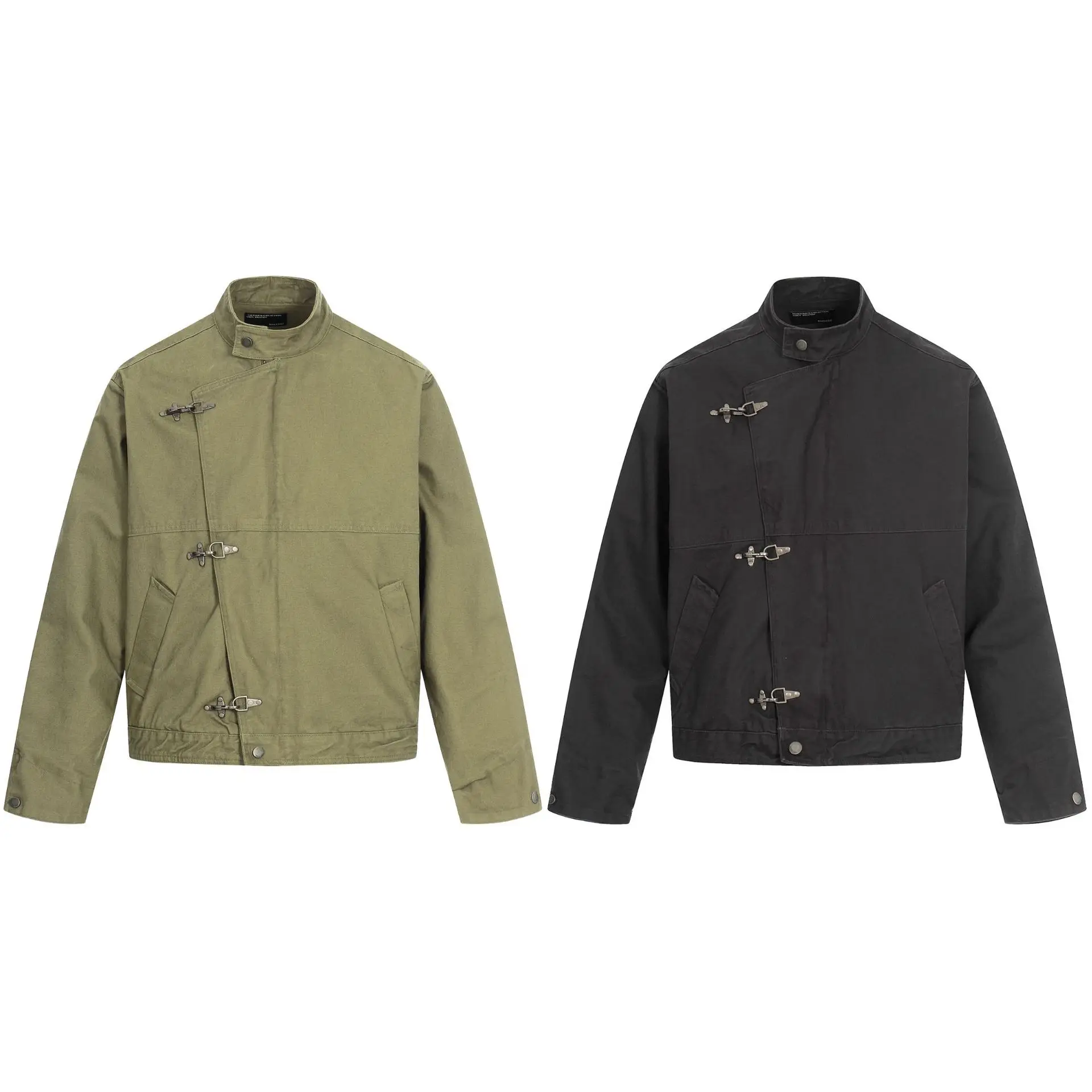 

Ретро-куртка в американском рабочем стиле с эффектом потертости, деконструированный дизайн, авиационный синий цвет, широкий воротник, верхняя одежда