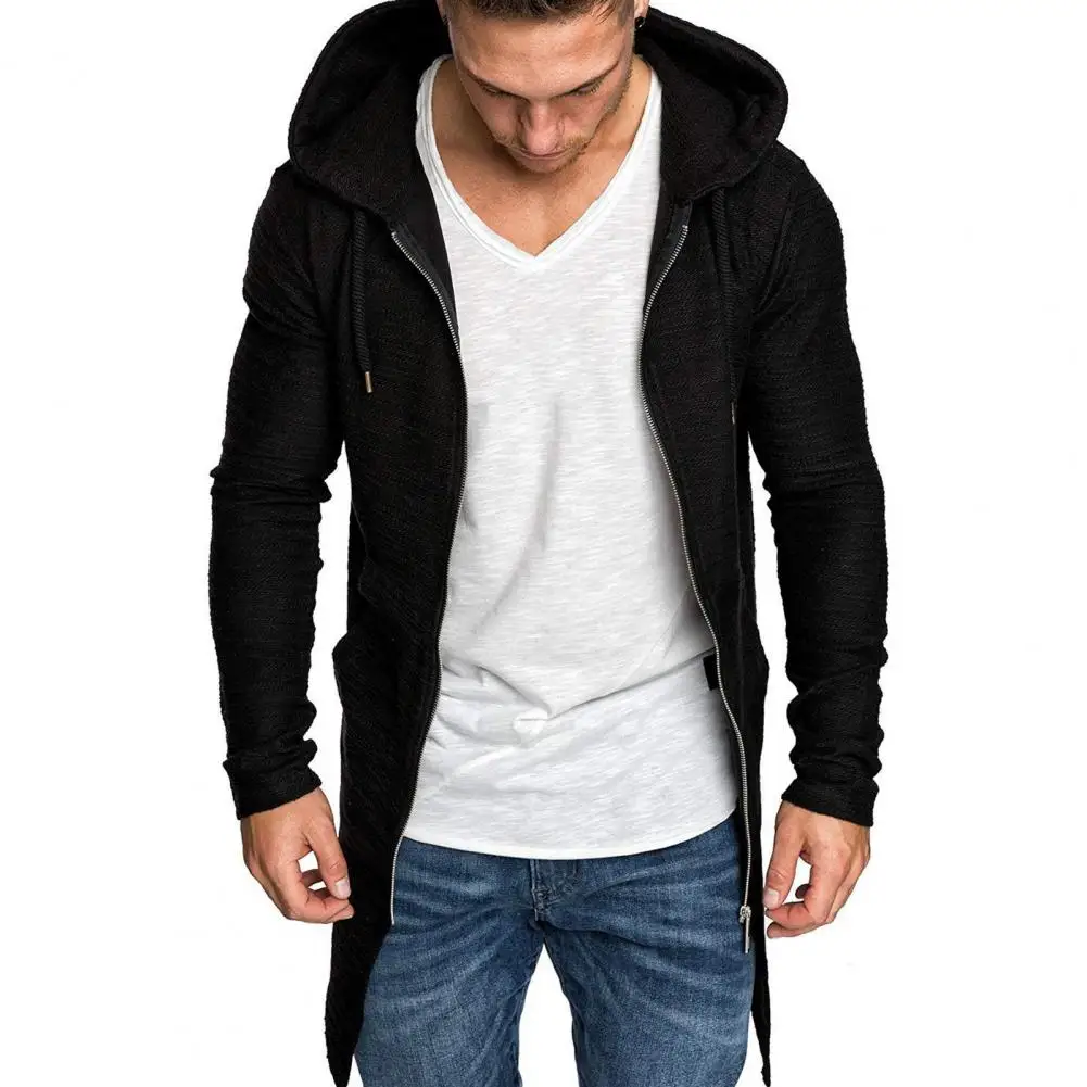 Men Hooded Tailcoat Coat Solid Color Spring Autumn Back Split Hem Cardigan Slim Fit Long Swallowtail Men Coat Fashion Jacket