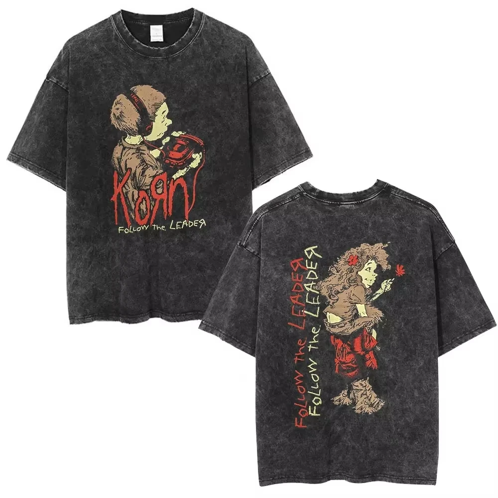 

2026 Round Neck Y2k Tshirt Men Women Clothing New in Top & Tees Camisetas Korn Follow The Leader 20Th Anniversary Washed