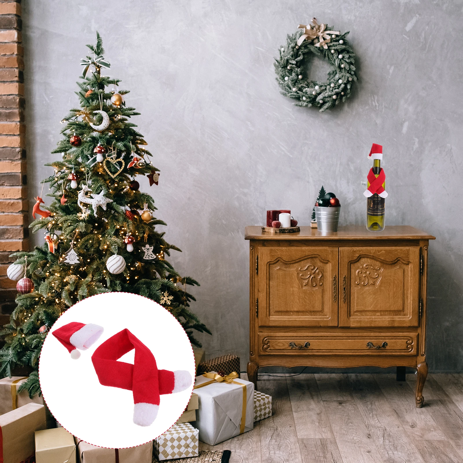 

6Set Christmas Hat Scarf Wine Bottle Covers Red Holiday Party Decorations Xmas Table Dress Up Holiday Gifts Wine Cap