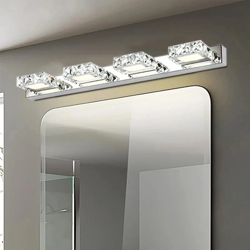 Square LED Mirror Light Bathroom Cosmetic room Round Crystal Wall Lamps 2-4heads Stainless Steel indoor Lighting fixtures