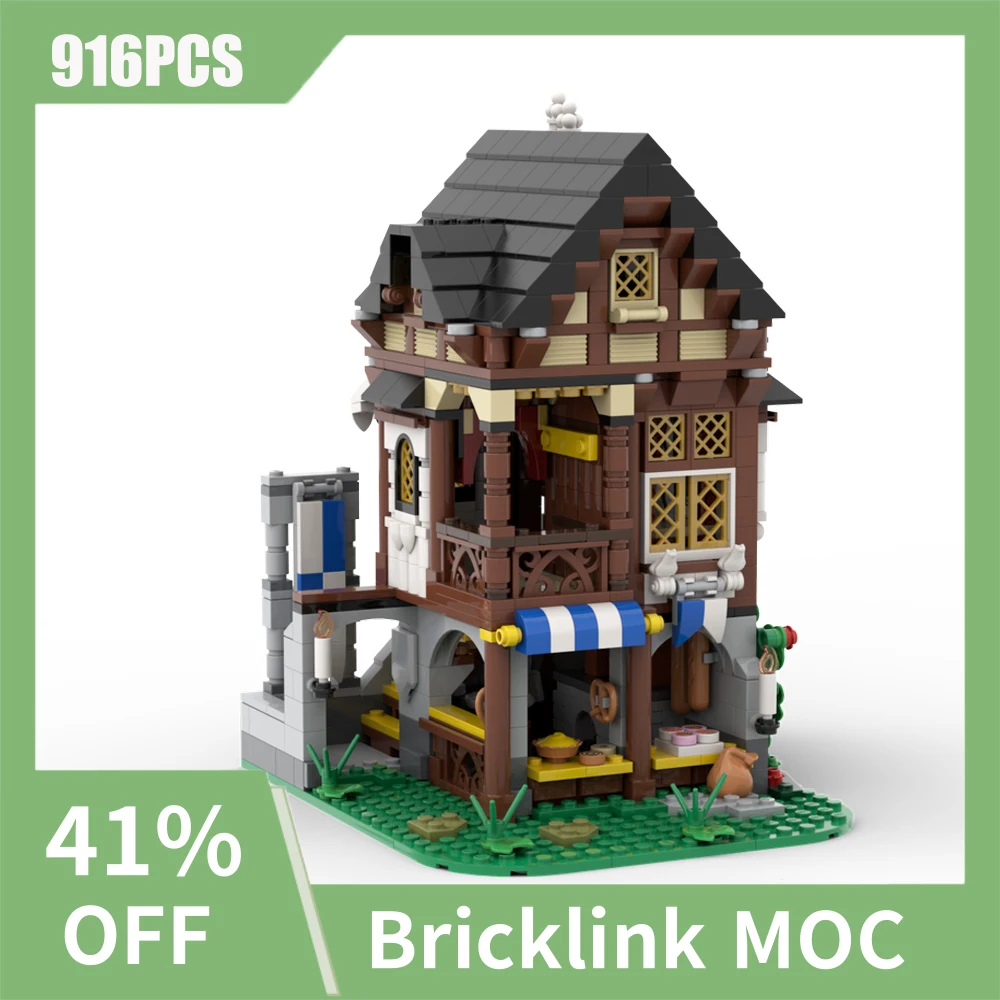 NEW 916PCS MOC European Medieval Street View Medieval Bakery model DIY creative ideas Retro childToy BirthdayGift buildingblocks