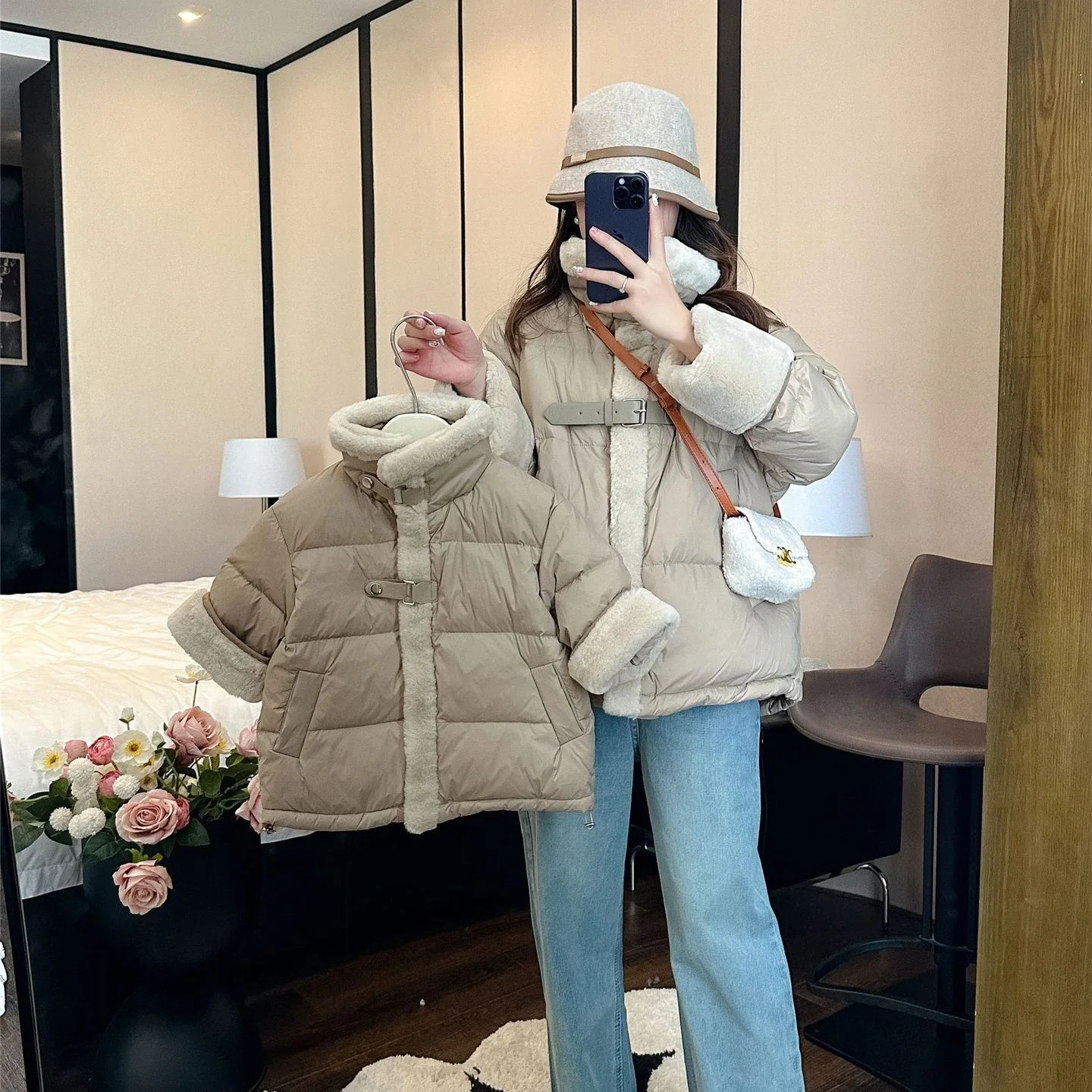 Mom and Daughter Girls Winter Jacket Momy and Me Matching Same Warm Coat 2024 New Women Clothing Fashion Children Clothes