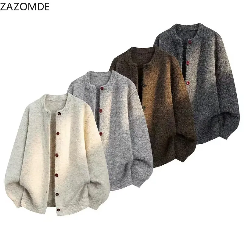 Men's Knitted Cardigan Round Neck Button Up Long Sleeve Sweater Casual Loose Fit Soft Knitwear Warm Autumn Winter Tops 2026