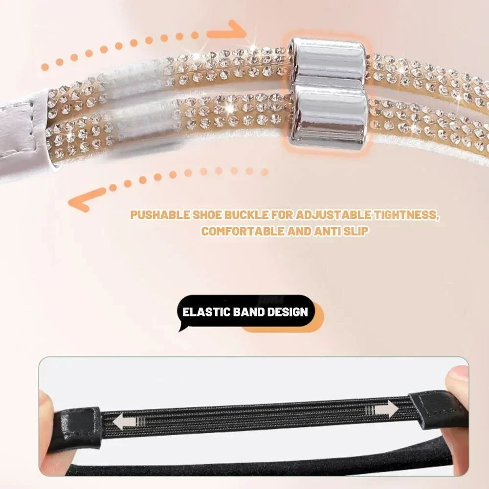 1 par de zapatos de tacón alto con diamantes de imitación, banda antisuelta para mujer, cordones de diamantes, correas de tacón anticaída, cinturón, cinturones fijos elásticos