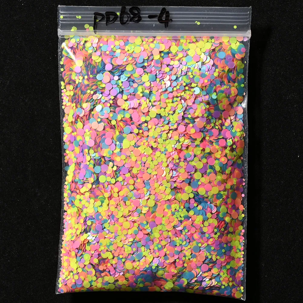 50g/bag Neon Mixed Size Circle Nail Sequins Ultra-thin Bubble Fluorescence Round Glitter Flakes DIY Polish Nail Art Decorations