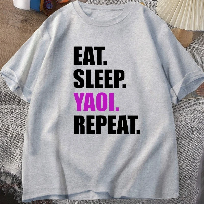 Eat Sleep Yaoi Repeat T Shirt Manga Tshirt Men Women Cotton Breathable T-shirt Men's Short Sleeve Round Neck Tees Clothes Tops