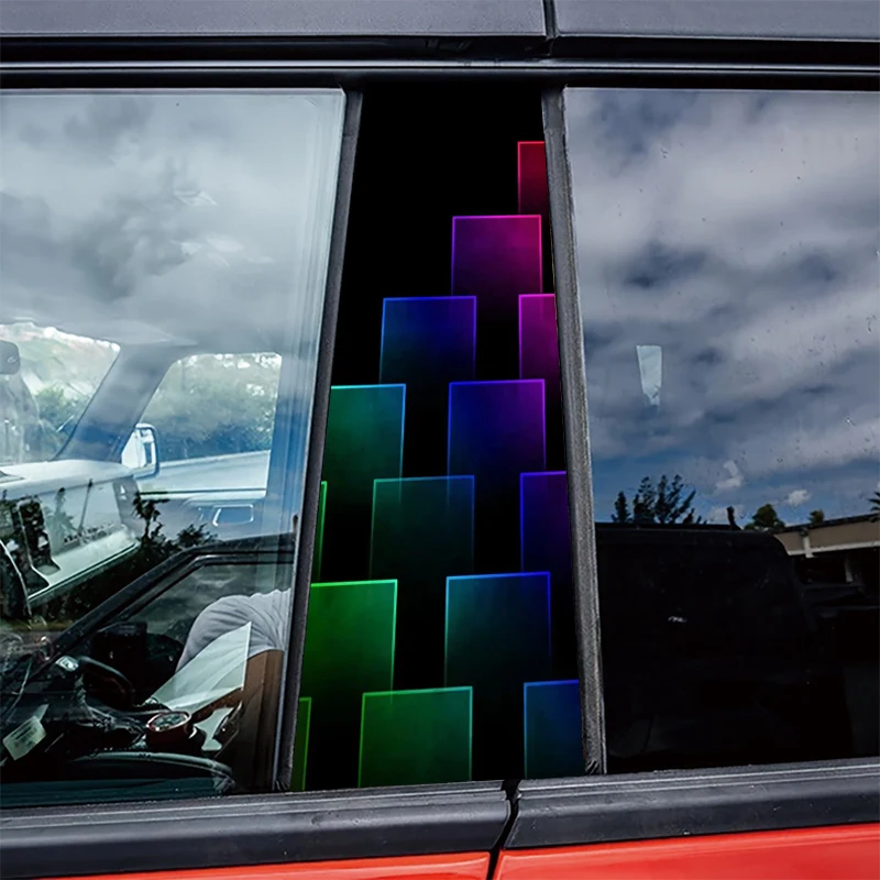 

2 шт. наклеек на центральные стойки автомобиля, неоновые квадраты, устойчивая к царапинам защитная пленка