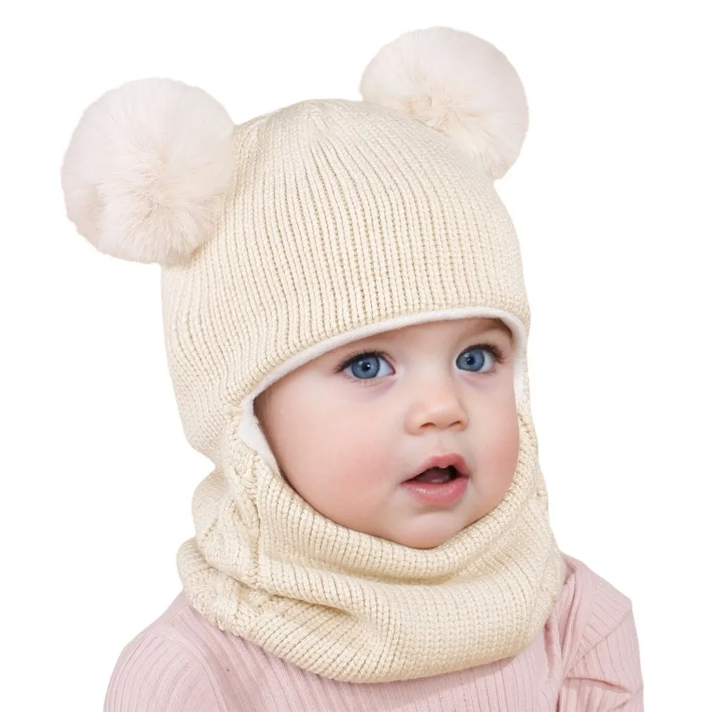 Simple Coldproof Scarf Mask Integrated Hat Warm Lining 4 in1 Children Windproof Hooded Hat Soft Neck Warmer Windproof Hat