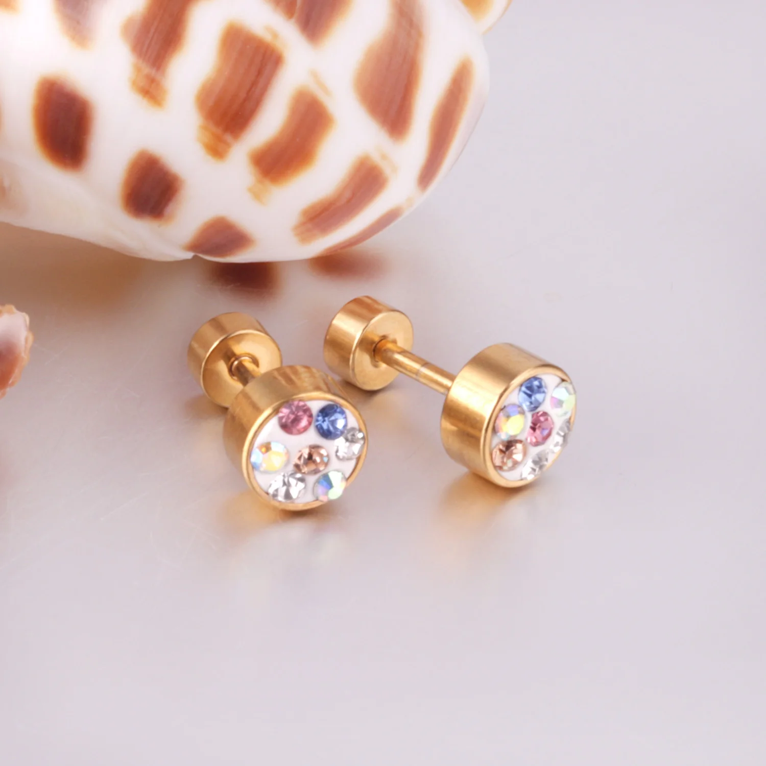 LUXUSTEEL 6MM 2022 Stainless Steel Earrings Round Bling Colorful CZ Anti-allergy Brinco Earrings For Women Girl Party Wedding