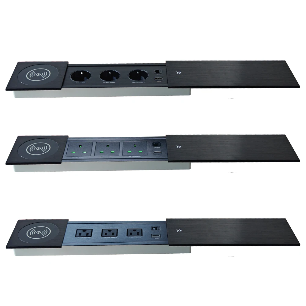 

MANLEIKE Table Hidden Socket Embeded Sliding Cover Desktop Outlet Conference Office Socket With wireless charge,Network,Hdmi