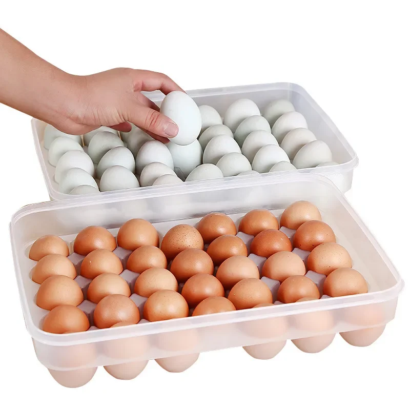 

34 holes Refrigerator Egg Storage Container Stackable Plastic Egg Holder Durable Anti-Shock Organizer for Fridge Eggs Tray