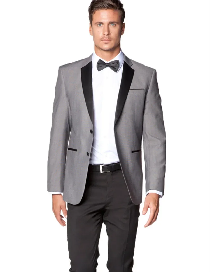 

Light Gray Men's 2 Pieces Two-Buttons Notch Laprl Blazer Designer Suits Solid Tuxedos Sets for Wedding Business Prom Party