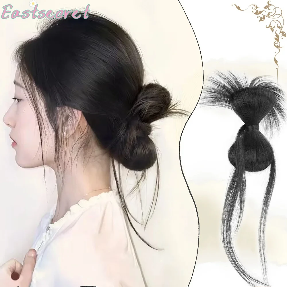 Synthetic Clamp Type Bowknot Hair Bun With Duckbill Clip Head Ponytail Hair Extensions For Women Lazy and gentle temperament wig