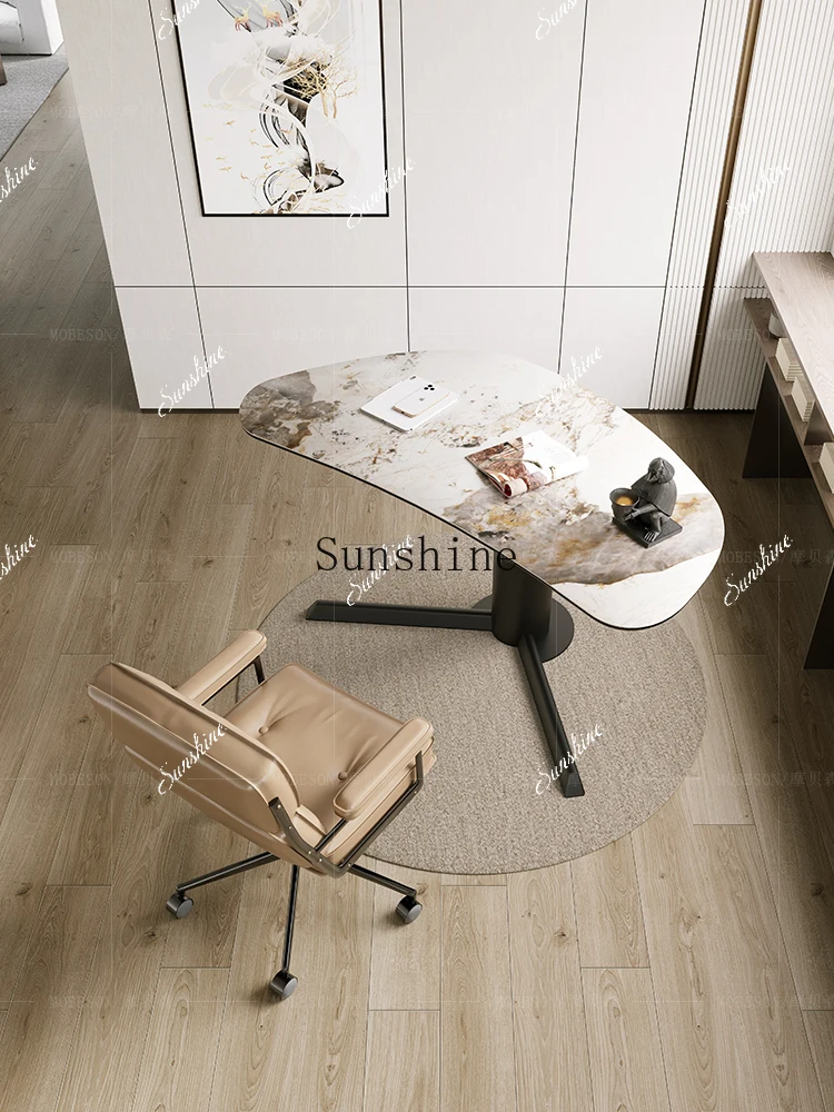 

WMinimalist advanced computer desk design, special-shaped rock slab, light luxury modern home bedroom
