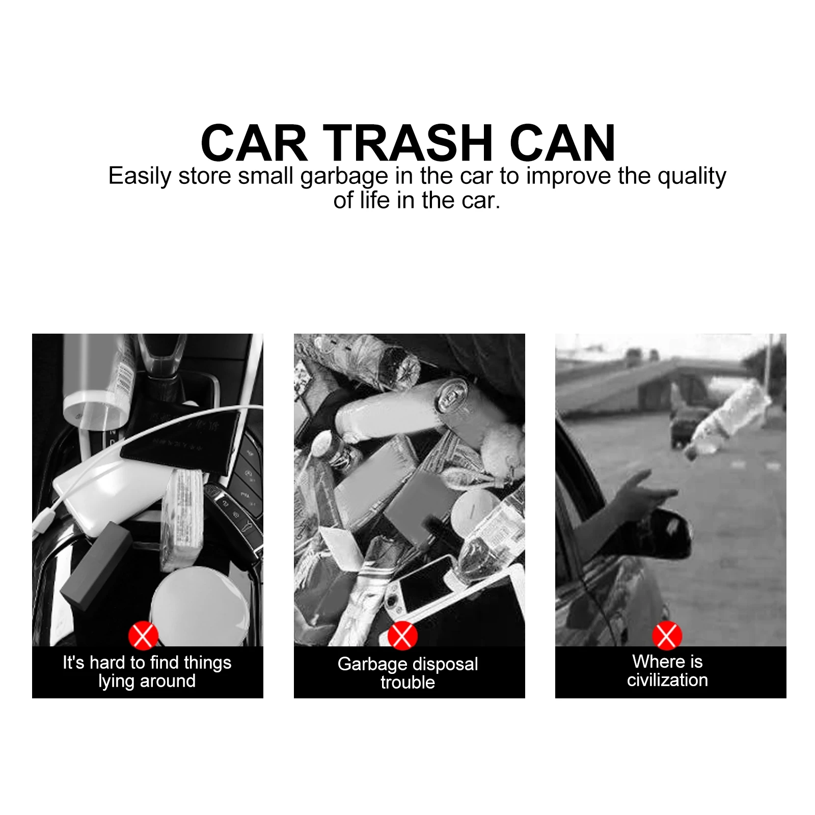

Car Trash Can Automatic Dustbin for Home Vehicle Black Bucket Garbage Storage Kitchen Dorm Room Office Car HangingTrash Can