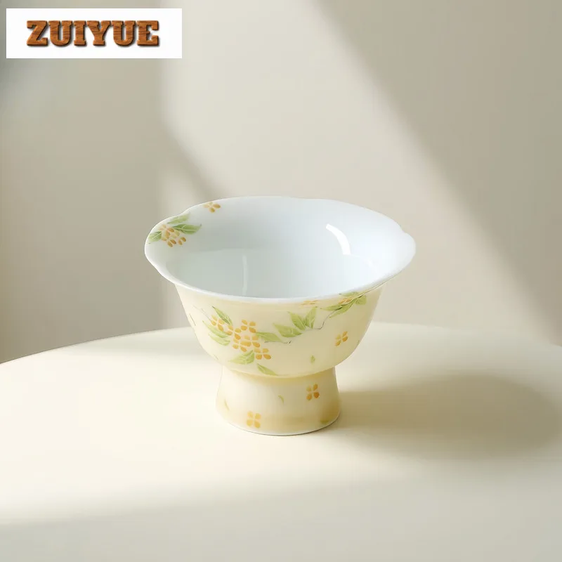 

30 мл ручная роспись чайная чашка с османтусом на высоких ножках Ретро чайная чашка кружка для дегустации чая чашка для медитации Jianzhan Master Cups Teaset Craft