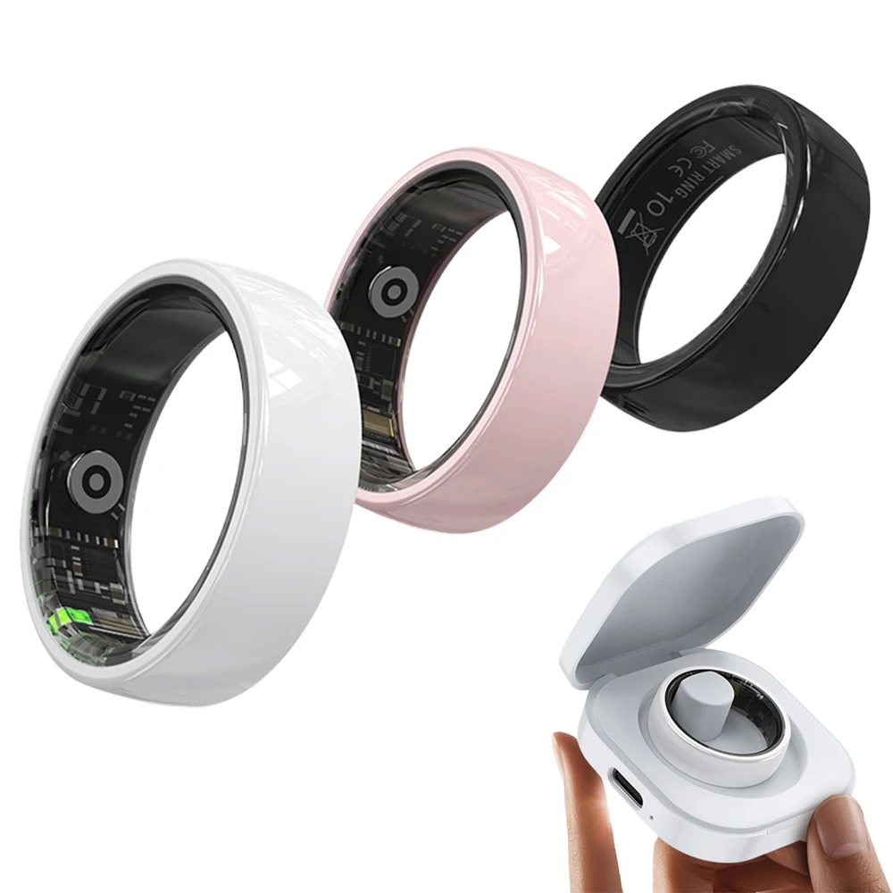 Anillo inteligente Bluetooth de cerámica para mujer, frecuencia cardíaca, oxígeno en sangre, monitoreo de salud del sueño, resistente al agua hasta 5 ATM, con estuche de carga