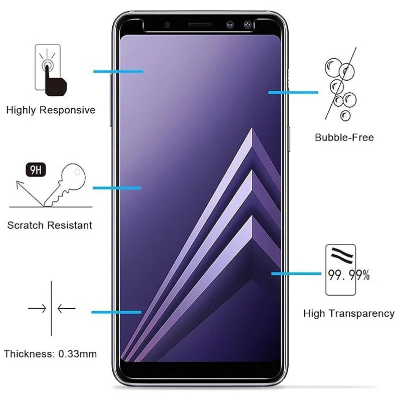 3Pcs Tempered Glass For Samsung Galaxy A3 A5 A7 2016 A6 A8 Plus 2018 J3 J5 J7 2017 J4 J6 Plus Transparent Screen Protector Film