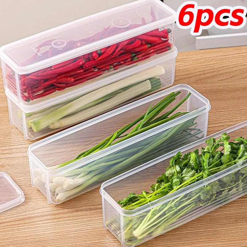 1/6pcs Refrigerator Fresh-keeping Boxes Food Scallion Coriander Storage Boxes with Lid Kitchen Vegetable Cold Sealed Organizer