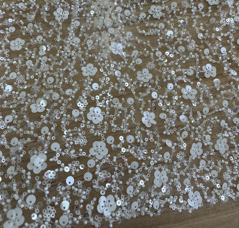 

High Quality New French Sequin Bead Lace Fabric Edge Embroidery Wedding Dress DIY Sewing Background Decoration Accessories