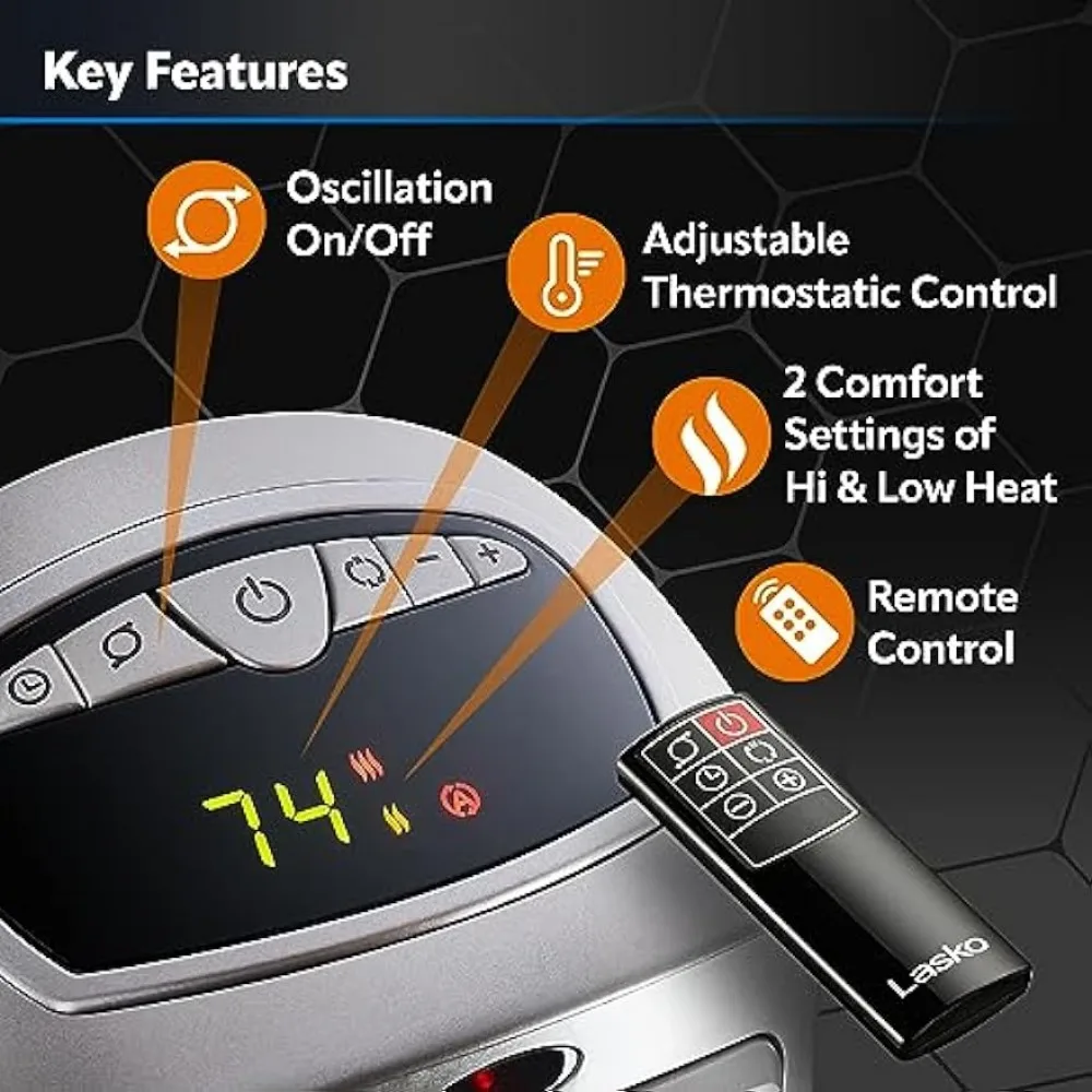 Aquecedor de torre cerâmico oscilante digital, termostato ajustável, temporizador e controle remoto, casa, 23 polegadas, 1500W