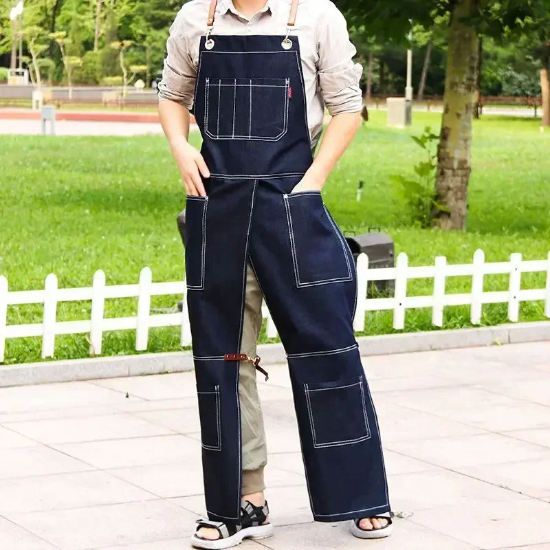 Women's Elongated Denim Canvas Men's Milk Tea Coffee Nail Salon Barber Shop Work Clothes Custom Logo Printing Apron